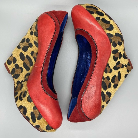 Poetic License Women’s Body Love Red Leopard Platform Wedge Heel Size 7 - Picture 2 of 10